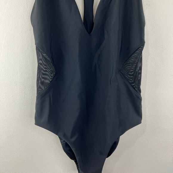 Sweaty Betty Carve Black Mesh Swimsuit Plunge Neck Racerback Strap Sz Small NEW - Picture 3 of 8